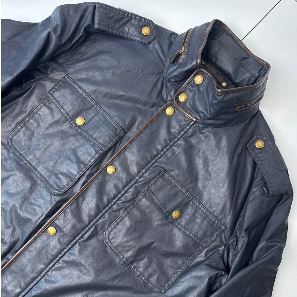 Coach Mens Wyatt Jacket Field Cargo Navy Blue Coated Cotton Quilted Large L